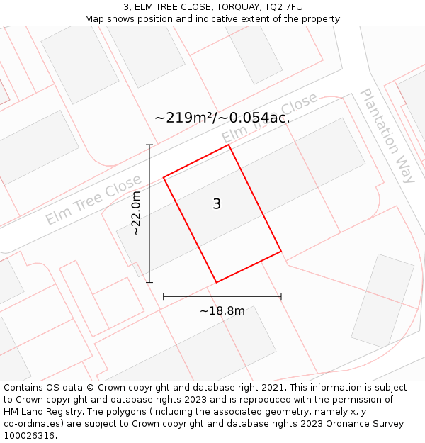 3, ELM TREE CLOSE, TORQUAY, TQ2 7FU: Plot and title map