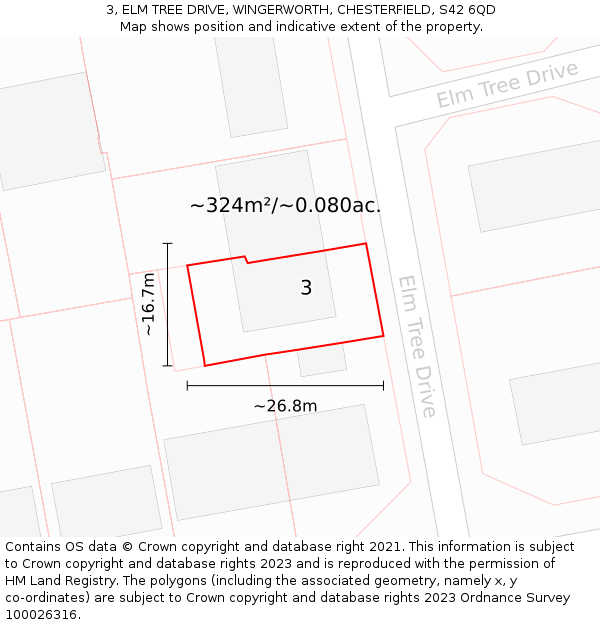 3, ELM TREE DRIVE, WINGERWORTH, CHESTERFIELD, S42 6QD: Plot and title map