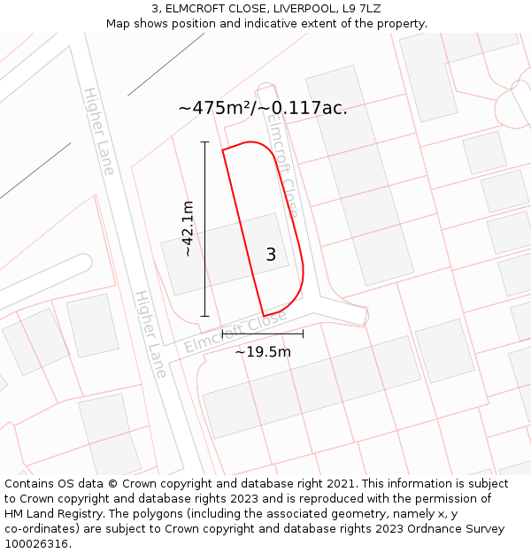 3, ELMCROFT CLOSE, LIVERPOOL, L9 7LZ: Plot and title map