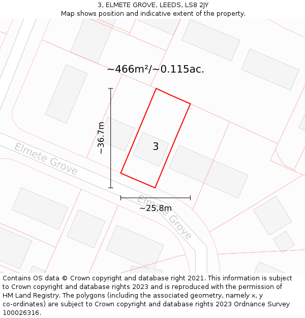 3, ELMETE GROVE, LEEDS, LS8 2JY: Plot and title map