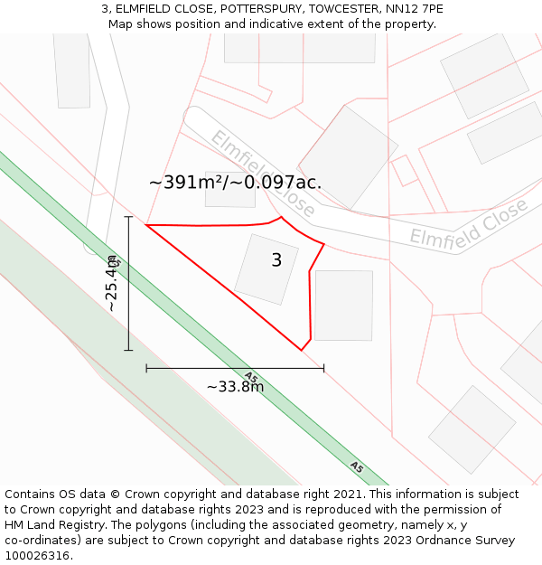 3, ELMFIELD CLOSE, POTTERSPURY, TOWCESTER, NN12 7PE: Plot and title map