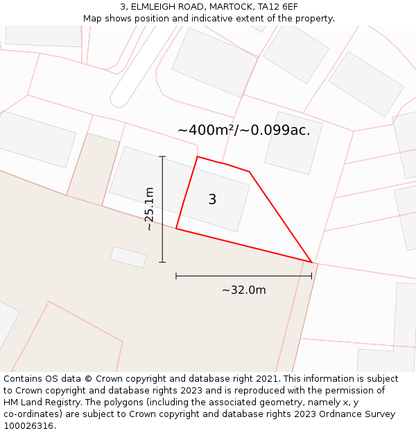 3, ELMLEIGH ROAD, MARTOCK, TA12 6EF: Plot and title map