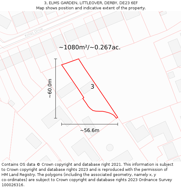 3, ELMS GARDEN, LITTLEOVER, DERBY, DE23 6EF: Plot and title map