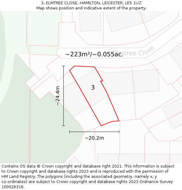 3, ELMTREE CLOSE, HAMILTON, LEICESTER, LE5 1UZ: Plot and title map