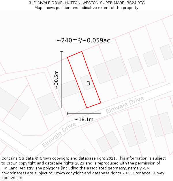 3, ELMVALE DRIVE, HUTTON, WESTON-SUPER-MARE, BS24 9TG: Plot and title map