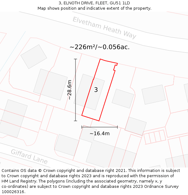 3, ELNOTH DRIVE, FLEET, GU51 1LD: Plot and title map