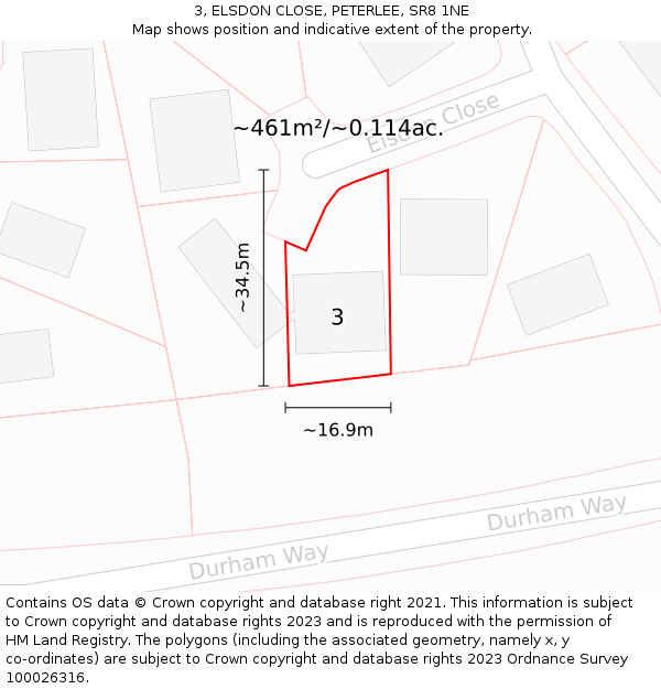 3, ELSDON CLOSE, PETERLEE, SR8 1NE: Plot and title map