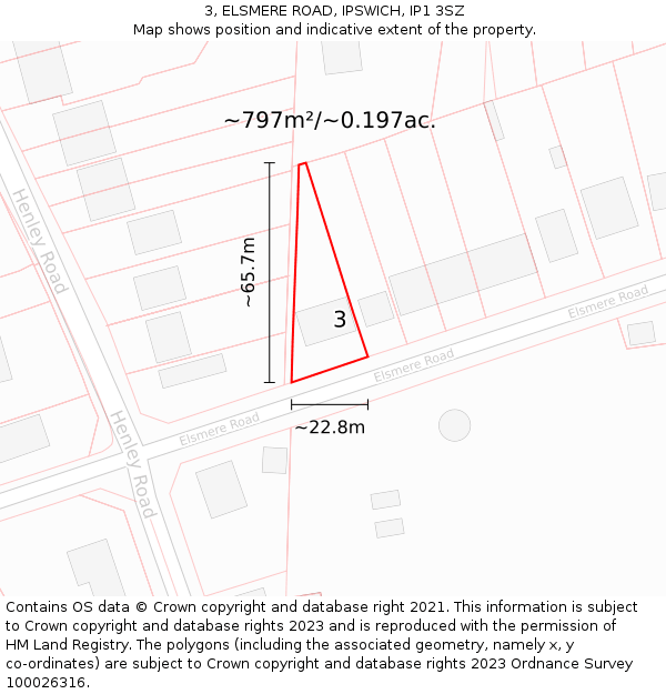 3, ELSMERE ROAD, IPSWICH, IP1 3SZ: Plot and title map
