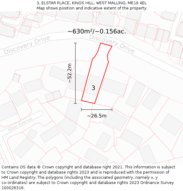 3, ELSTAR PLACE, KINGS HILL, WEST MALLING, ME19 4EL: Plot and title map