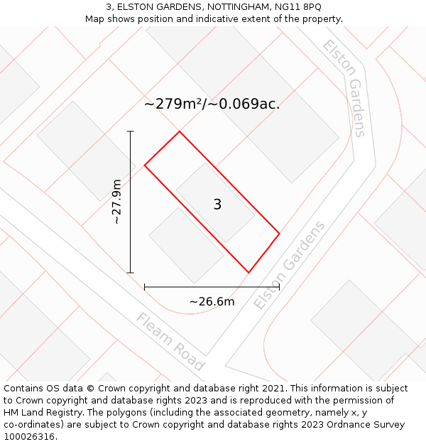 3, ELSTON GARDENS, NOTTINGHAM, NG11 8PQ: Plot and title map