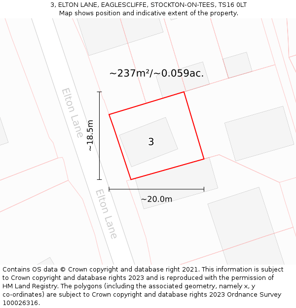 3, ELTON LANE, EAGLESCLIFFE, STOCKTON-ON-TEES, TS16 0LT: Plot and title map