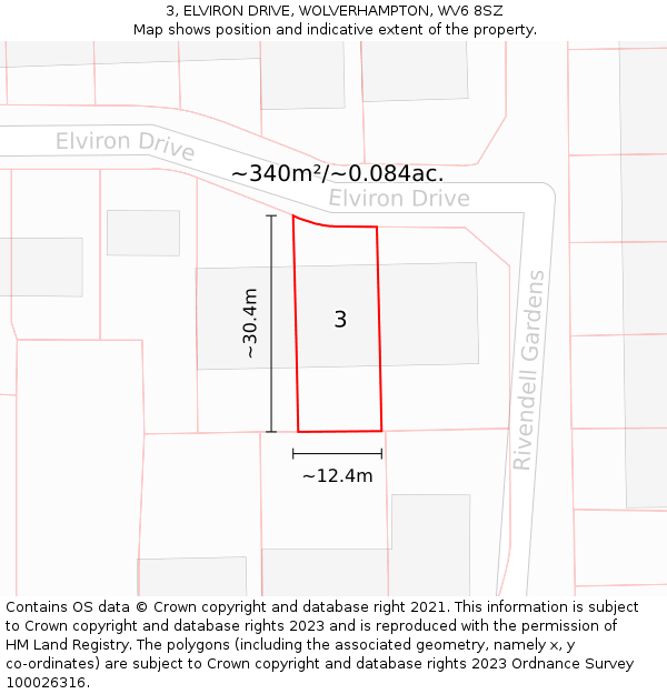 3, ELVIRON DRIVE, WOLVERHAMPTON, WV6 8SZ: Plot and title map