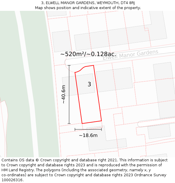 3, ELWELL MANOR GARDENS, WEYMOUTH, DT4 8RJ: Plot and title map