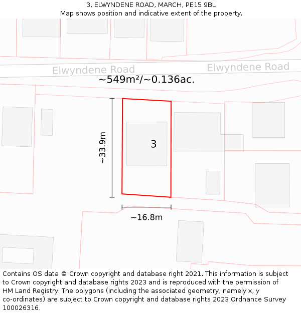 3, ELWYNDENE ROAD, MARCH, PE15 9BL: Plot and title map