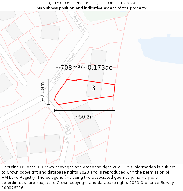 3, ELY CLOSE, PRIORSLEE, TELFORD, TF2 9UW: Plot and title map