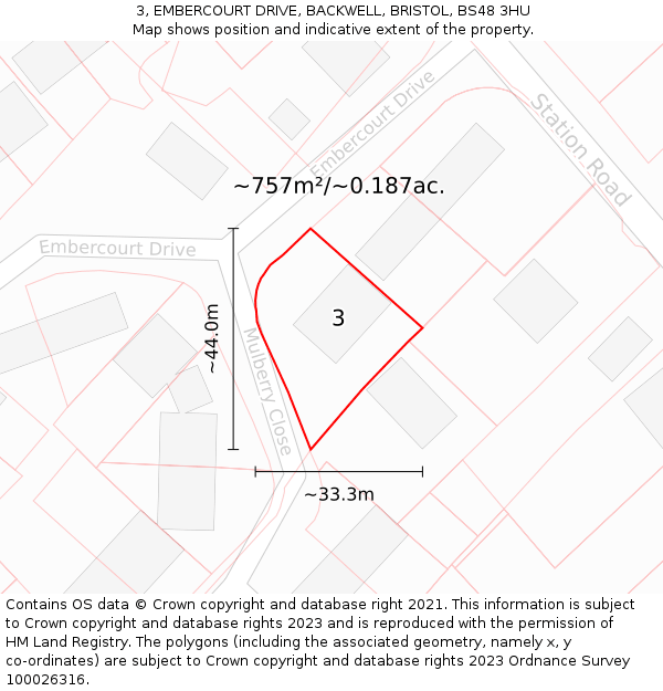 3, EMBERCOURT DRIVE, BACKWELL, BRISTOL, BS48 3HU: Plot and title map