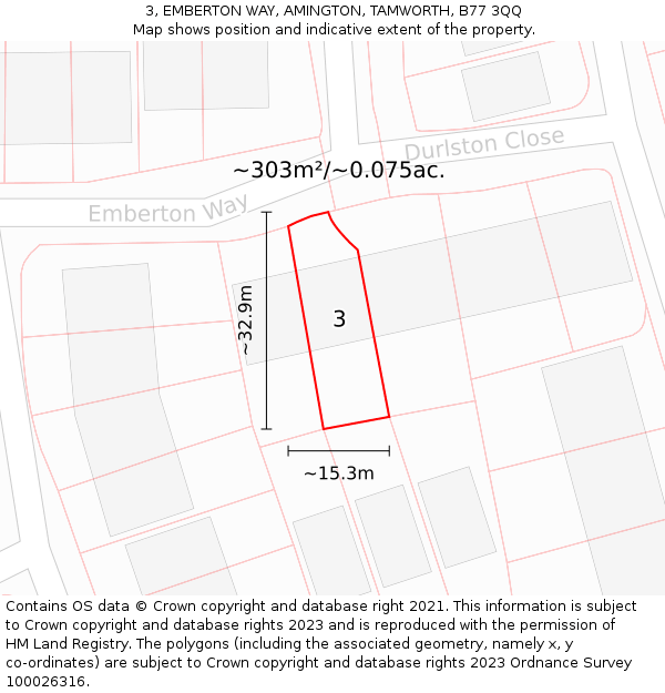 3, EMBERTON WAY, AMINGTON, TAMWORTH, B77 3QQ: Plot and title map