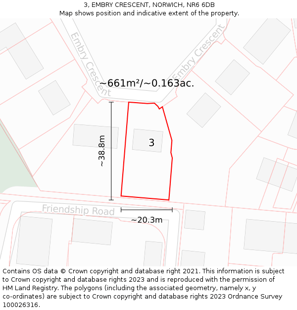 3, EMBRY CRESCENT, NORWICH, NR6 6DB: Plot and title map