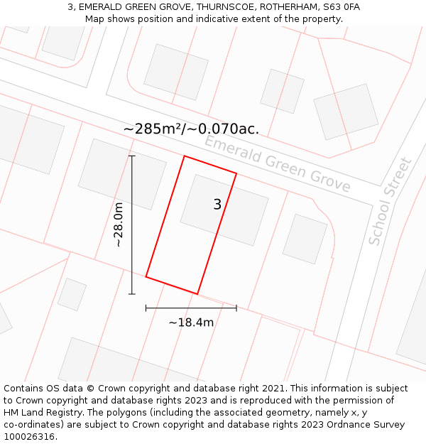 3, EMERALD GREEN GROVE, THURNSCOE, ROTHERHAM, S63 0FA: Plot and title map