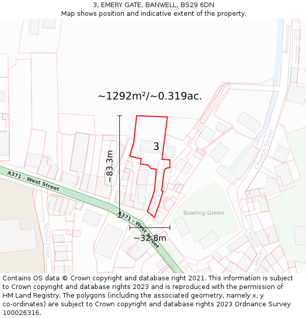 3, EMERY GATE, BANWELL, BS29 6DN: Plot and title map
