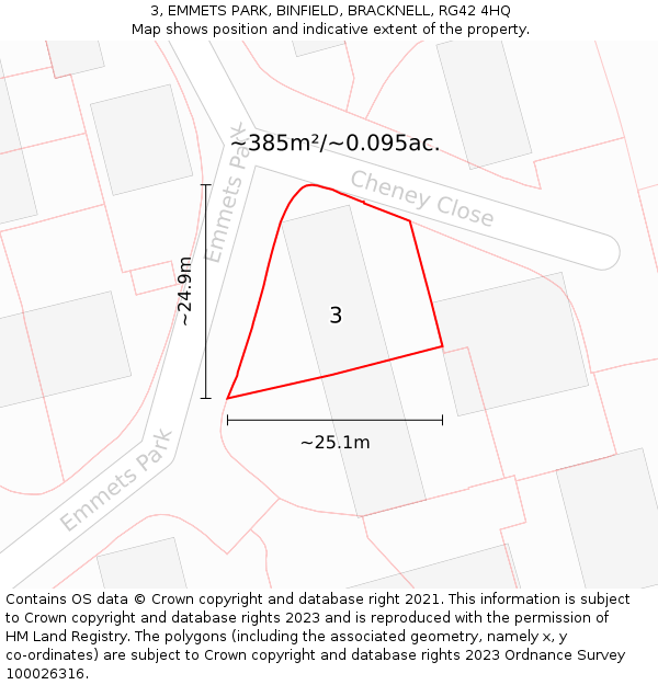 3, EMMETS PARK, BINFIELD, BRACKNELL, RG42 4HQ: Plot and title map