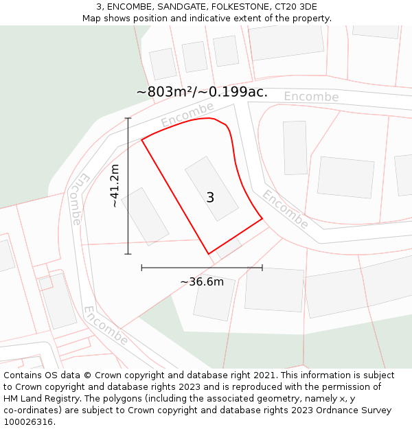 3, ENCOMBE, SANDGATE, FOLKESTONE, CT20 3DE: Plot and title map