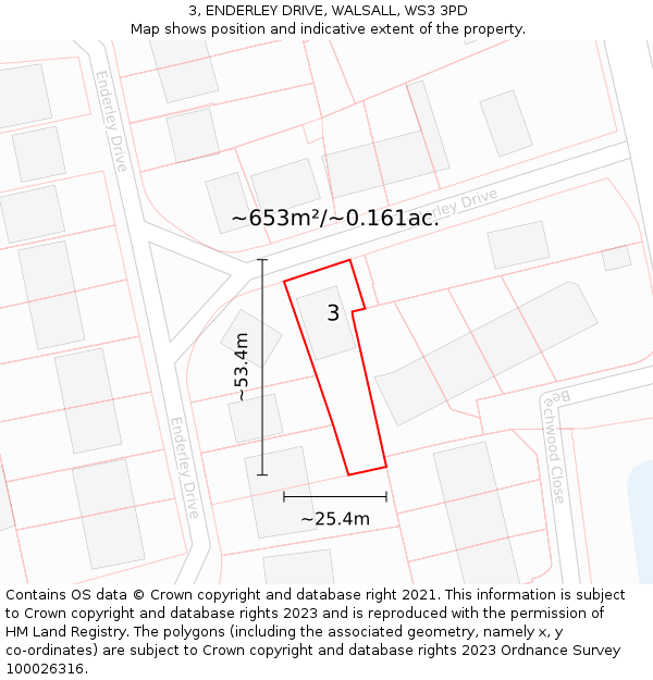 3, ENDERLEY DRIVE, WALSALL, WS3 3PD: Plot and title map