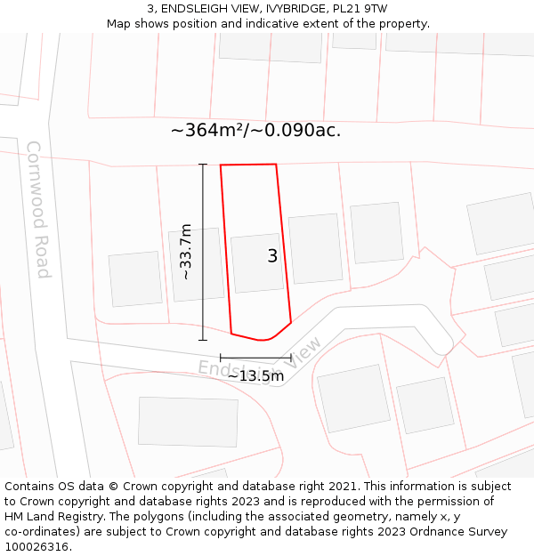 3, ENDSLEIGH VIEW, IVYBRIDGE, PL21 9TW: Plot and title map