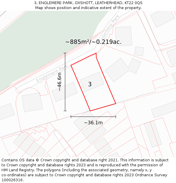 3, ENGLEMERE PARK, OXSHOTT, LEATHERHEAD, KT22 0QS: Plot and title map