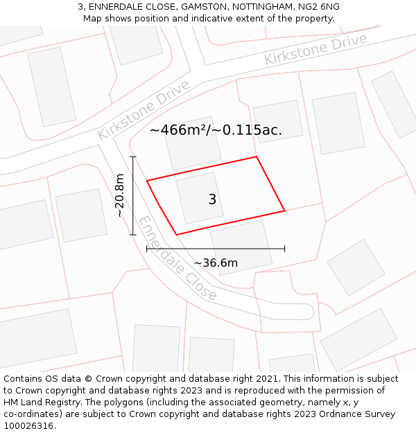 3, ENNERDALE CLOSE, GAMSTON, NOTTINGHAM, NG2 6NG: Plot and title map