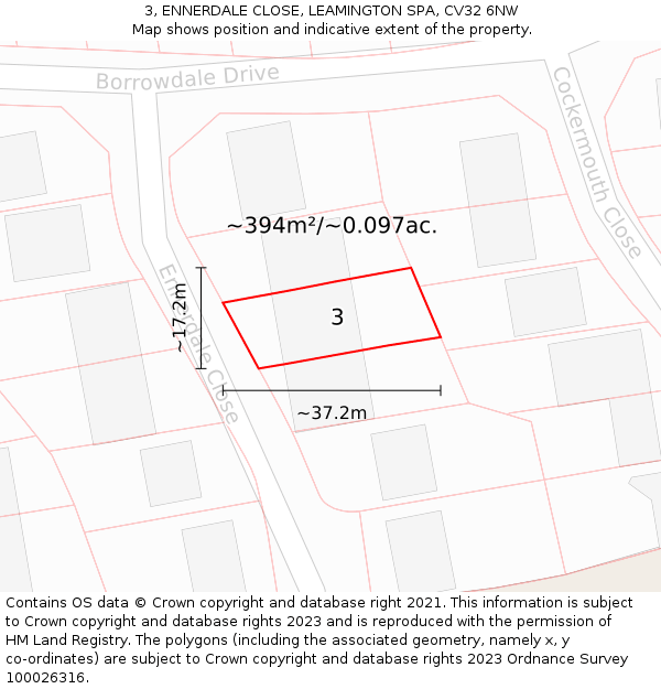 3, ENNERDALE CLOSE, LEAMINGTON SPA, CV32 6NW: Plot and title map