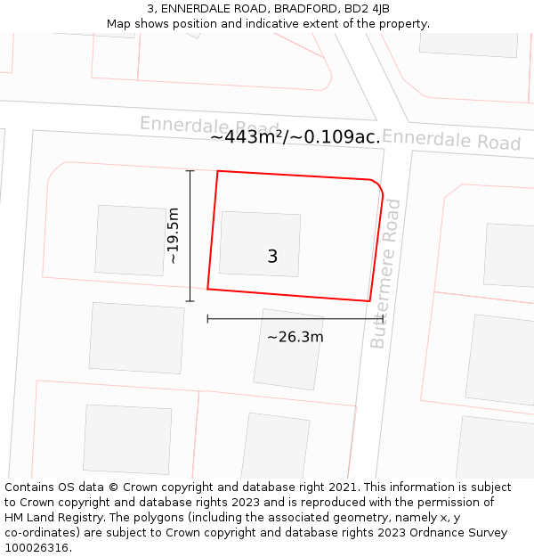 3, ENNERDALE ROAD, BRADFORD, BD2 4JB: Plot and title map