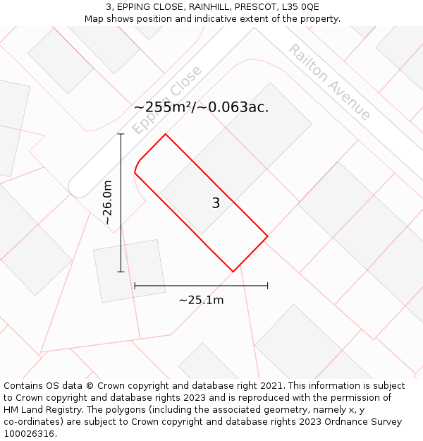 3, EPPING CLOSE, RAINHILL, PRESCOT, L35 0QE: Plot and title map