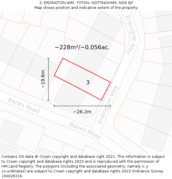 3, ERDINGTON WAY, TOTON, NOTTINGHAM, NG9 6JY: Plot and title map