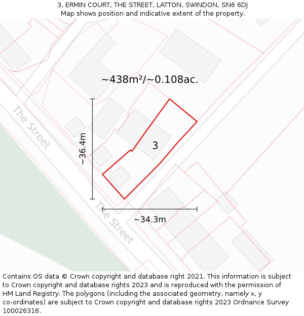 3, ERMIN COURT, THE STREET, LATTON, SWINDON, SN6 6DJ: Plot and title map