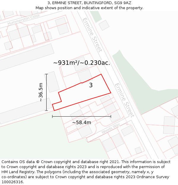 3, ERMINE STREET, BUNTINGFORD, SG9 9AZ: Plot and title map