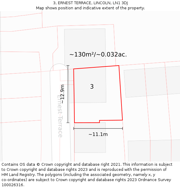 3, ERNEST TERRACE, LINCOLN, LN1 3DJ: Plot and title map