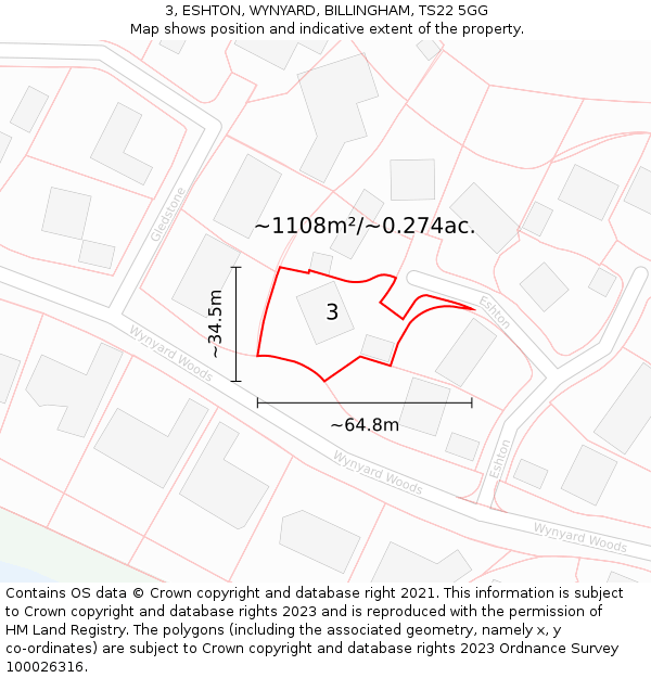 3, ESHTON, WYNYARD, BILLINGHAM, TS22 5GG: Plot and title map