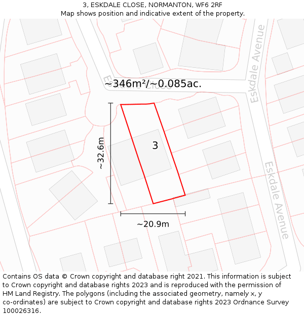 3, ESKDALE CLOSE, NORMANTON, WF6 2RF: Plot and title map