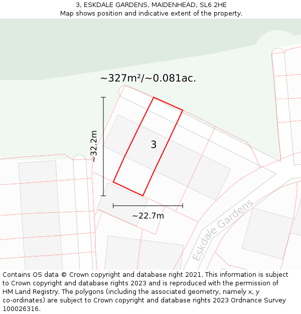 3, ESKDALE GARDENS, MAIDENHEAD, SL6 2HE: Plot and title map