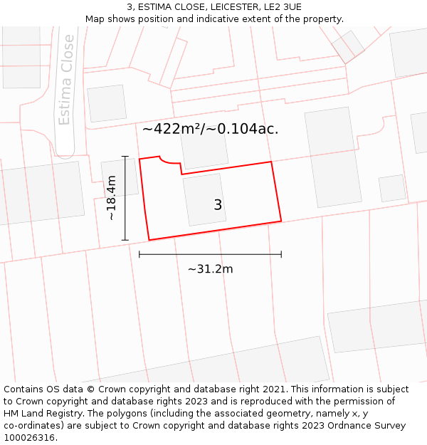 3, ESTIMA CLOSE, LEICESTER, LE2 3UE: Plot and title map