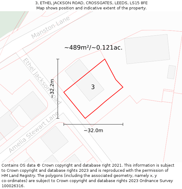 3, ETHEL JACKSON ROAD, CROSSGATES, LEEDS, LS15 8FE: Plot and title map