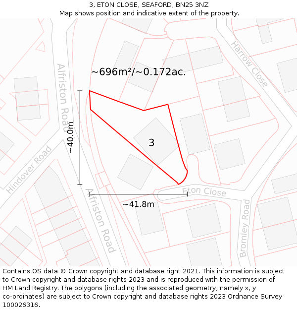 3, ETON CLOSE, SEAFORD, BN25 3NZ: Plot and title map