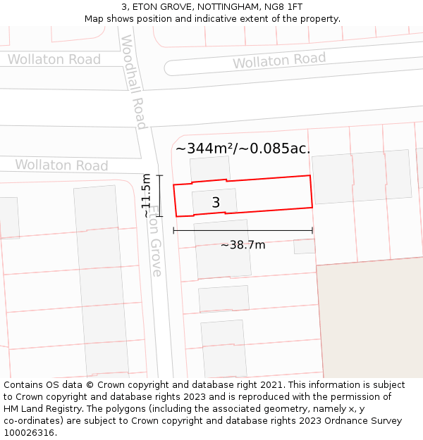3, ETON GROVE, NOTTINGHAM, NG8 1FT: Plot and title map