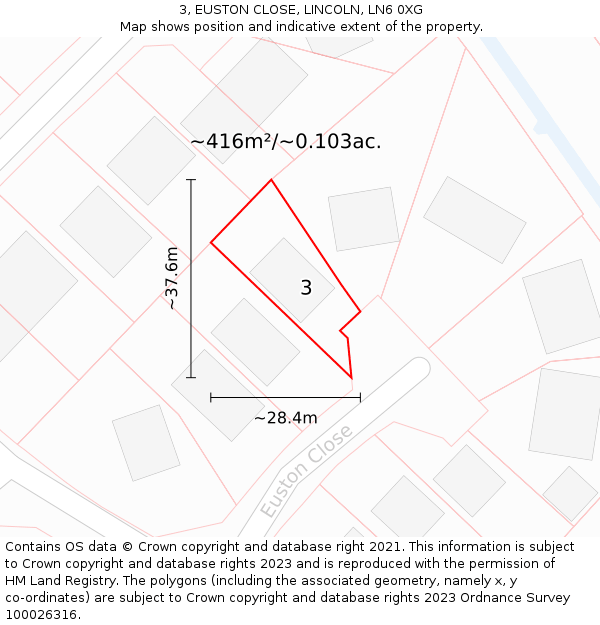 3, EUSTON CLOSE, LINCOLN, LN6 0XG: Plot and title map