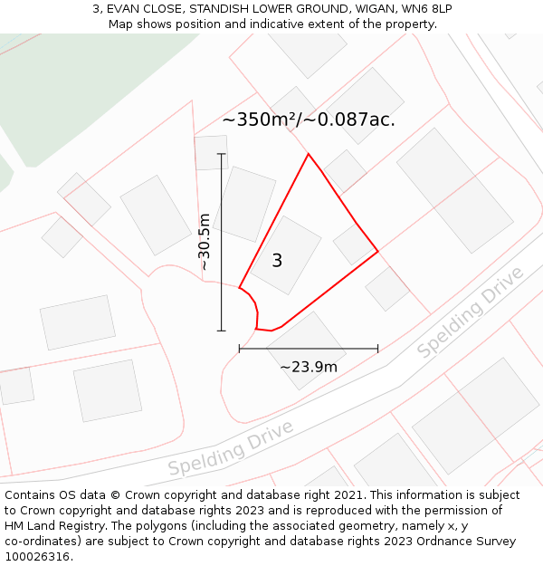 3, EVAN CLOSE, STANDISH LOWER GROUND, WIGAN, WN6 8LP: Plot and title map