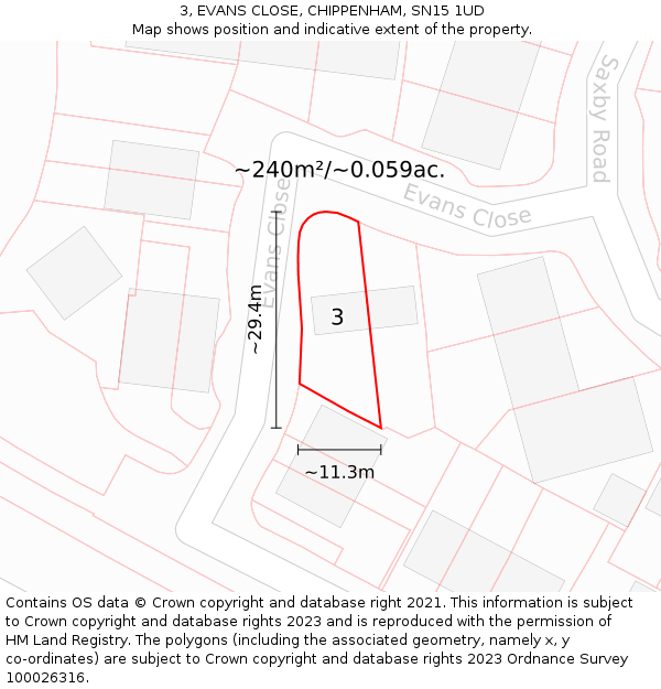 3, EVANS CLOSE, CHIPPENHAM, SN15 1UD: Plot and title map