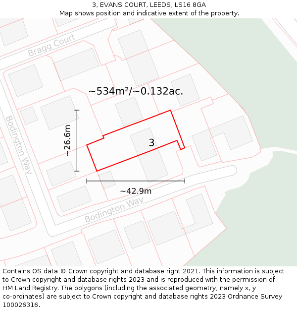 3, EVANS COURT, LEEDS, LS16 8GA: Plot and title map