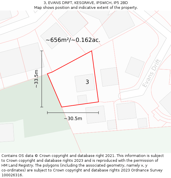3, EVANS DRIFT, KESGRAVE, IPSWICH, IP5 2BD: Plot and title map