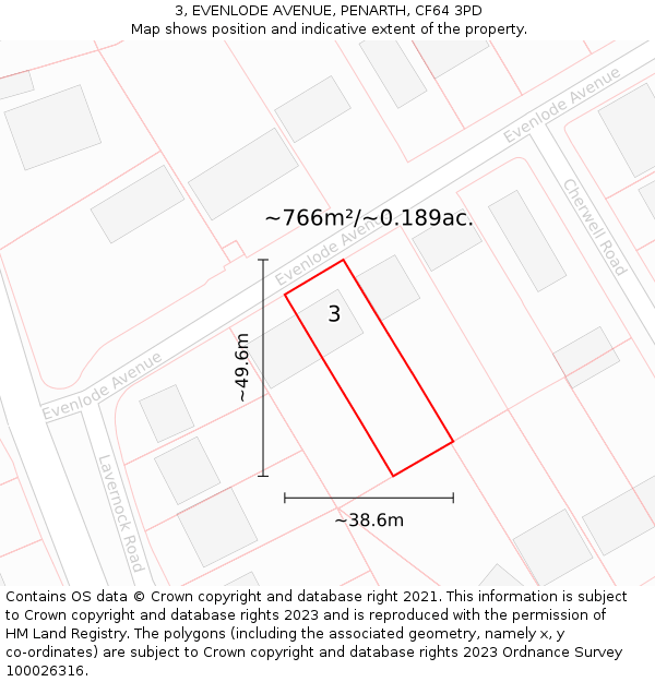 3, EVENLODE AVENUE, PENARTH, CF64 3PD: Plot and title map
